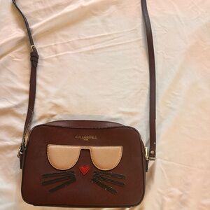 Karl Lagerfeld Burgandy Cat Face Crossbody Bag